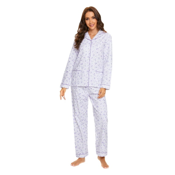 GLOBAL Women’s Flannel Pajama Set 100% Cotton Comfy PJs for Women Long Sleeve Button Front 2-Piece Warm and Cozy Sleepwear,Size S-3XL