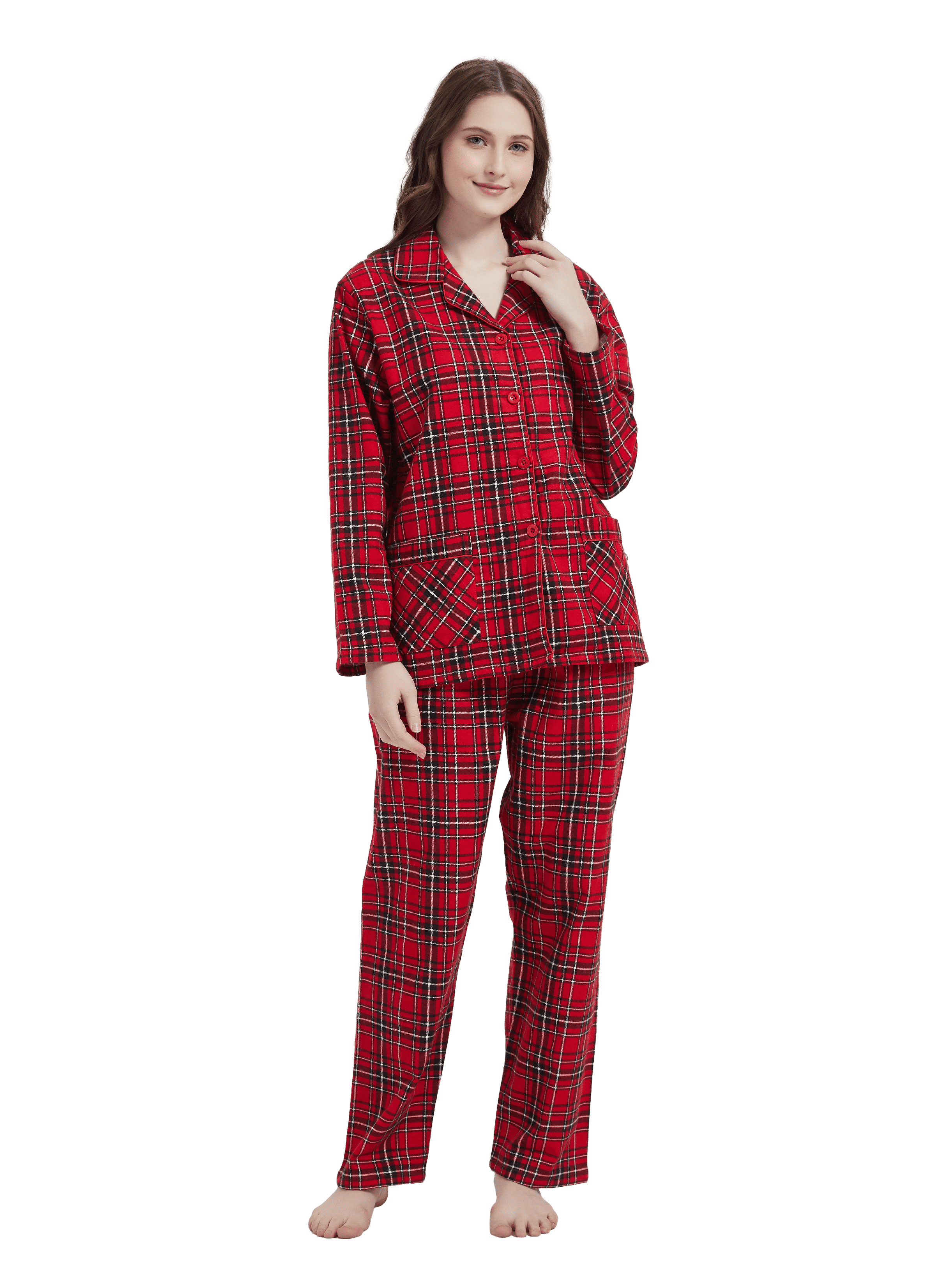 GLOBAL Women's Flannel Pajama Set - 100% Cotton Button-Up PJs With Dogs Print, Medium