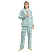 GLOBAL Womens Flannel Cotton Pajama Set Long PJs Flannel Loungewear Sleepwear,Size S-3XL