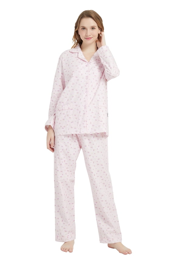 Womens Flannel Cotton Pajama Set Long PJs Flannel Loungewear Sleepwear,Size S-3XL