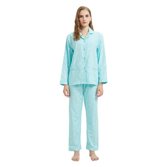 GLOBAL Womens Flannel Cotton Pajama Set Long PJs Flannel Loungewear Sleepwear,Size S-3XL