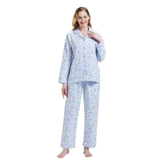 GLOBAL Women's 100% Cotton Flannel Pajama Set - Cozy Winter 2-Piece Loungewear with Button-Down Top & Pants, Size S-3XL