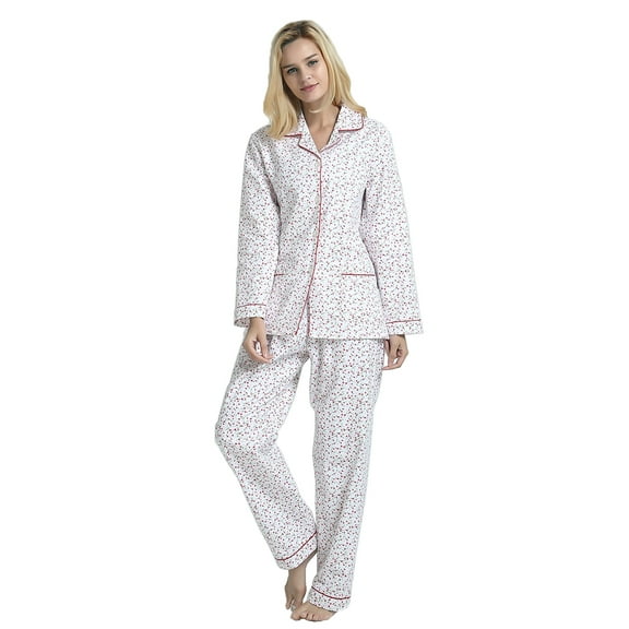 GLOBAL Womens Flannel Cotton Pajama Set Long PJs Flannel Loungewear Sleepwear,Size S-3XL