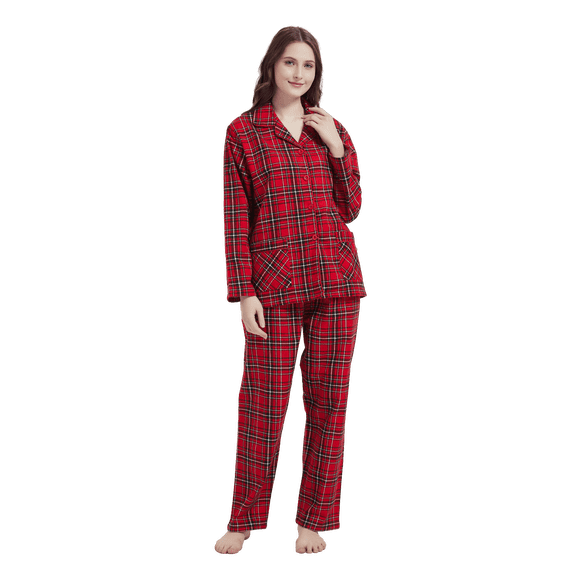 GLOBAL Womens Flannel Cotton Pajama Set Long PJs Flannel Loungewear Sleepwear,Size S-3XL