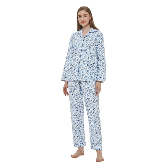 GLOBAL Women's 100% Cotton Flannel Pajama Set - Cozy Winter 2-Piece Loungewear with Button-Down Top & Pants, Size S-3XL