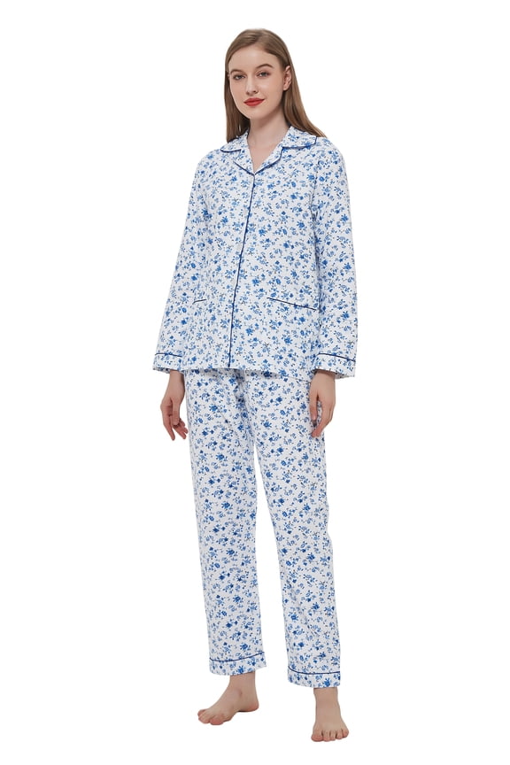 Women's 100% Cotton Flannel Pajama Set - Cozy Winter 2-Piece Loungewear with Button-Down Top & Pants, Size S-3XL