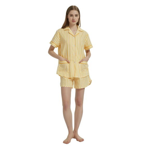 GLOBAL Womens Pajama Set Short Sleeve PJs for Women cotton Pajamas Summer Sleepwear, 2-Piece, Sizes S to 3X