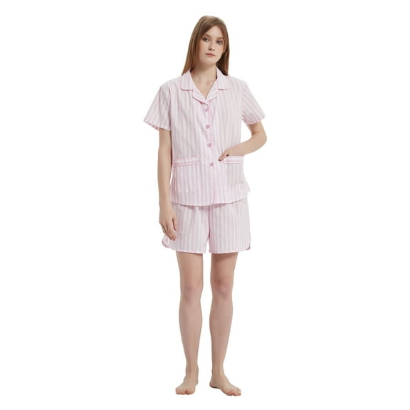 GLOBAL Womens Pajama Set Short Sleeve PJs for Women cotton Pajamas Summer Sleepwear, 2-Piece, Sizes S to 3X