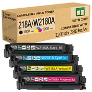 GLOBALVUE W2180A 218A Toner Cartridges 4 Pack High Yield with Chip Compatible with HP 218X 218A for Color Laserjet Pro 3201dw MFP 3301fdw 3301cdw 3301sdw Printer Ink W2180X W2180A