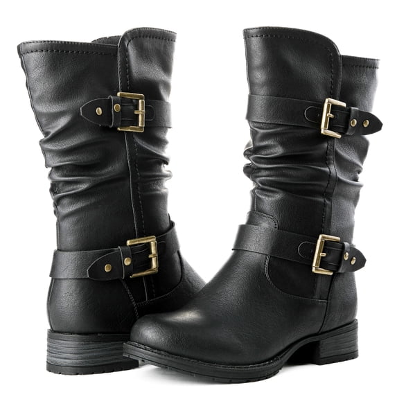 GLOBALWIN Mid-Calf Black Fashion Dress Boots for Women 8M
