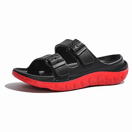 GLOBALWIN Recovery Slides For Women Mia Comfortable Sandals With Arch Support Indoor Outdoor Cloud Slippers Reduce Stress on Feet Lightweight Black Red Size 6M