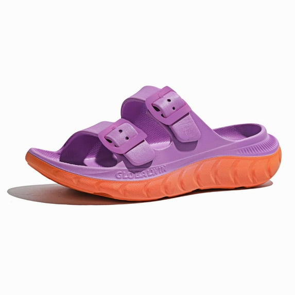 GLOBALWIN Recovery Slides For Women Mia Summer Sandals With Comfortable Arch Support Indoor Outdoor Cloud Slippers Reduce Stress on Feet Lightweight Purple Orange Size 11M