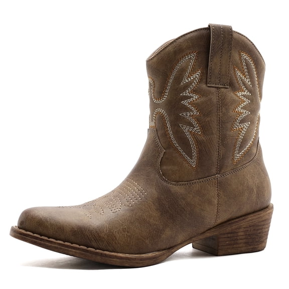 GLOBALWIN Square Toe Camel Cowboy Boots For Women Western Boots With Low Heel Ankle Boots Size 7.5M