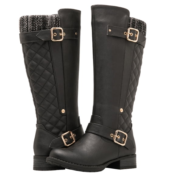 GLOBALWIN Women's 19YY01 Black Quilted Knee-High Fashion Boots 7M