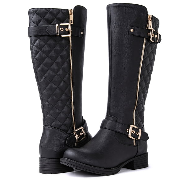 GLOBALWIN Women's 19YY03 Black Quilted Knee-High Fashion Boots 10M