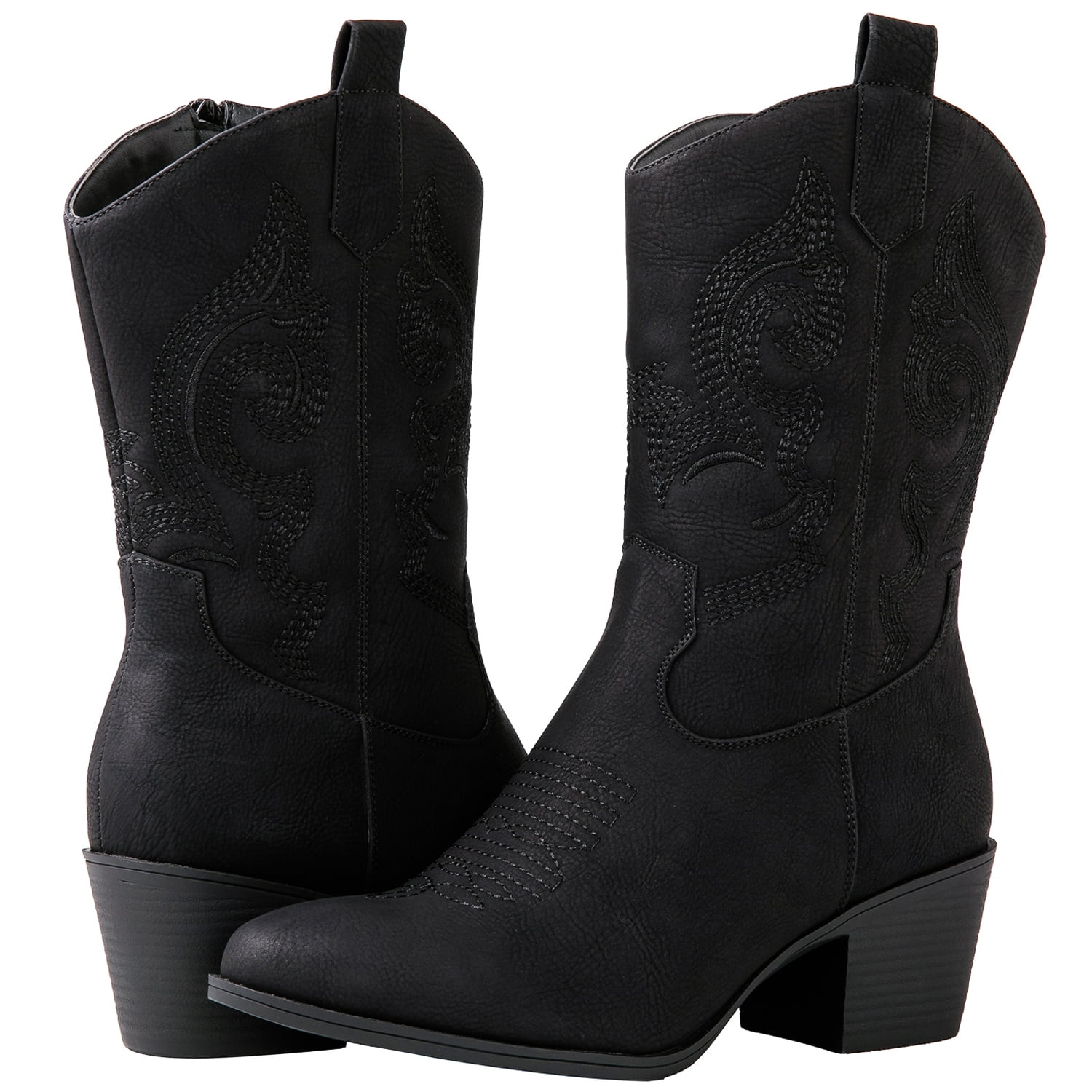 GLOBALWIN Women Global Win Western Cowgirl Embroidered Faux Leather Black Booties size 10 main image 0