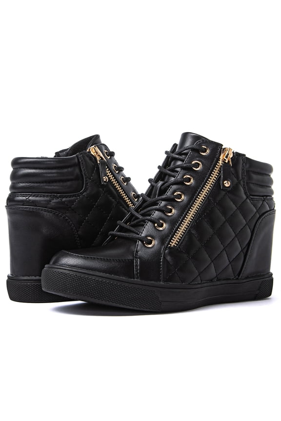 GLOBALWIN Women's Ankle Boots Black Wedge Sneakers For Women 8M