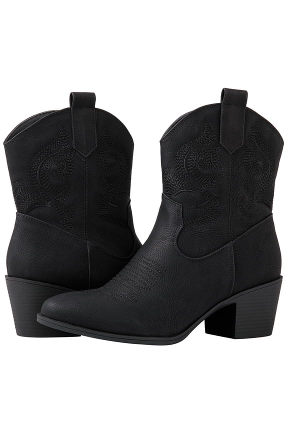 GLOBALWIN Women's Black Mid Calf The Western Cowboy Cowgirl Boots 7.5M