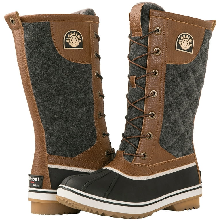 GLOBALWIN Women s Brown Grey Mid Calf Winter Snow Boots 9M Walmart