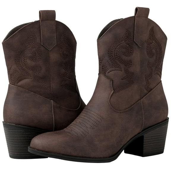 GLOBALWIN Women's Brown Mid Calf The Western Cowboy Cowgirl Boots 11M