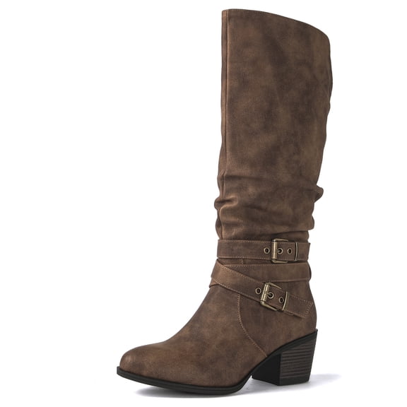 GLOBALWIN Women's Camel Western Knee High Cowboy Cowgirl Boots 9.5M