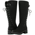 thumbnail image 1 of GLOBALWIN Women's Chunky Heel Black Lace Up Back Knee High Fashion Boots 8M, 1 of 7