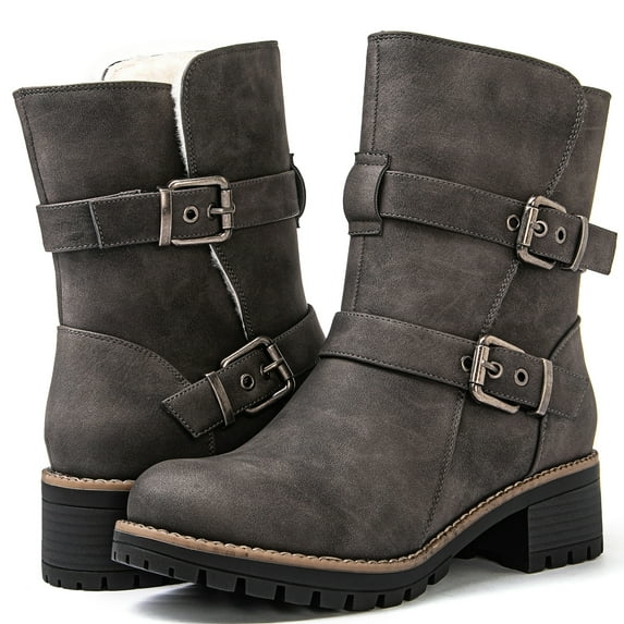 GLOBALWIN Women's Fur Boots Fashion Combat Ankle Boots for Women Grey 8.5M