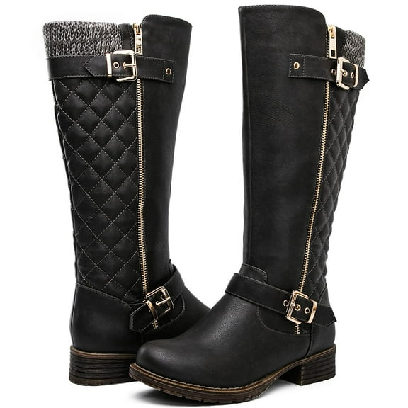 GLOBALWIN Women's Grey Quilted Knee-High Fall Winter Fashion Riding Boots 8M