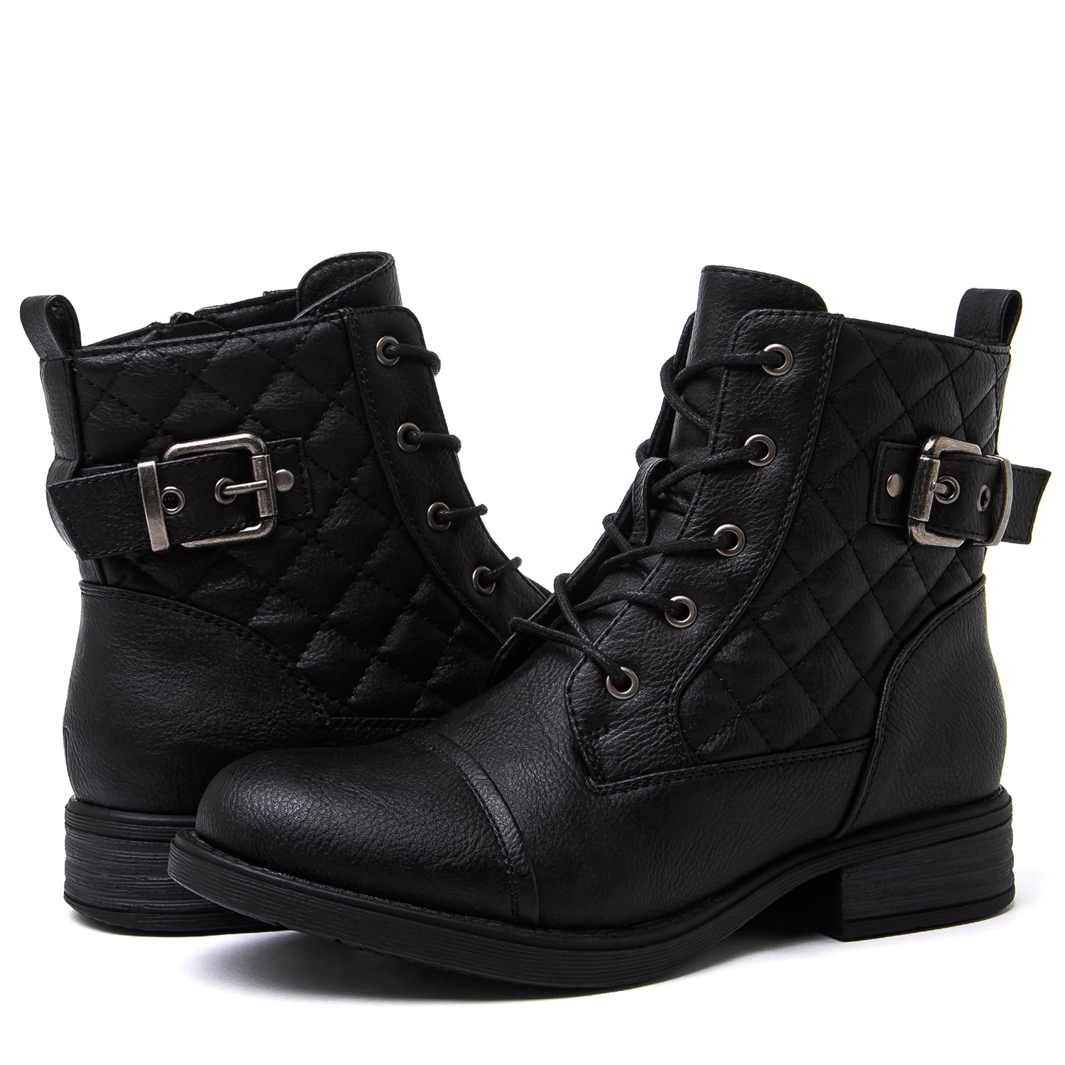 Ankle Boots Women's Chunky Heel Combat Boots Lace-Up Side