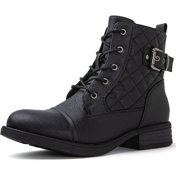 GLOBALWIN Women's Lace Up Ankle Bootie Military Black Combat Boots Size 8M