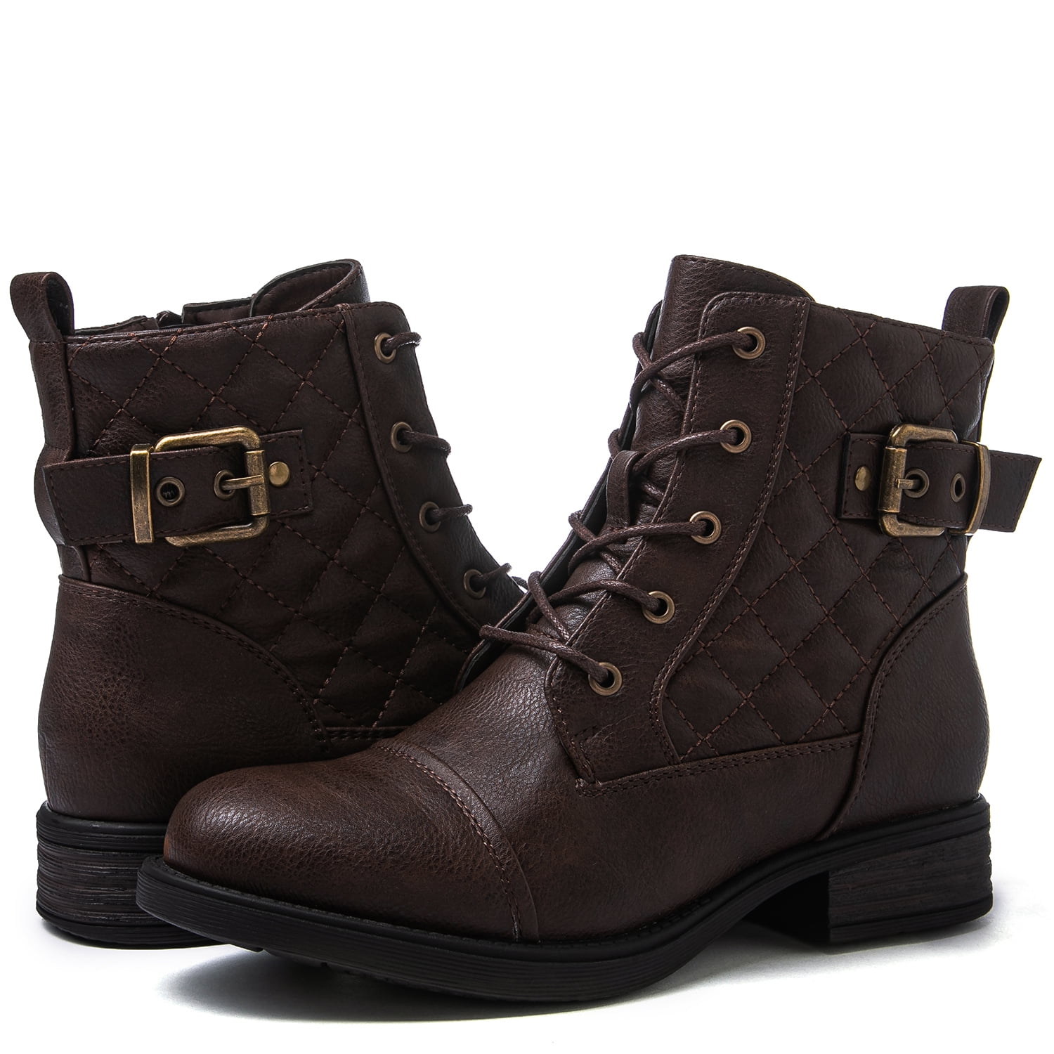 GLOBALWIN Women's Lace Up Ankle Bootie Military Brown Combat Boots 8M