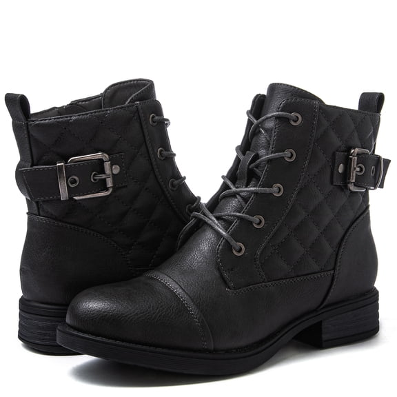 GLOBALWIN Women's Lace Up Ankle Bootie Military Grey Combat Boots 8M