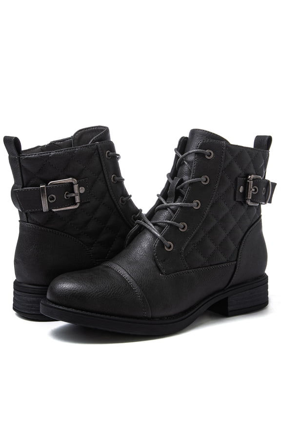 GLOBALWIN Women's Lace Up Ankle Bootie Military Grey Combat Boots 8M