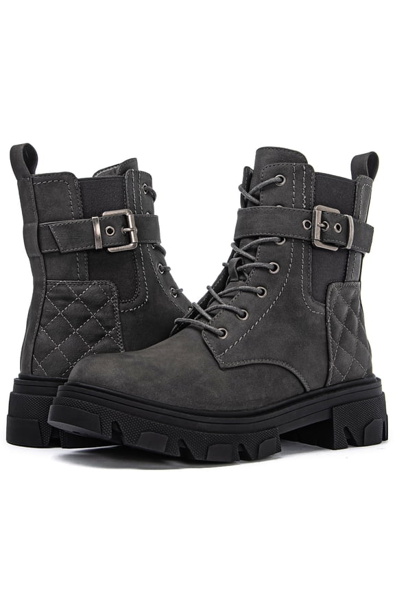 GLOBALWIN Women's Military Boots Grey Ankle Boot for Women 7.5M