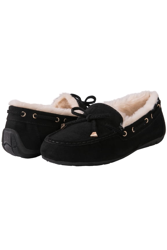 GLOBALWIN Women's Moccasins Shoes Winter Indoor Outdoor Faux Fur Lined Slippers Black 7.5M