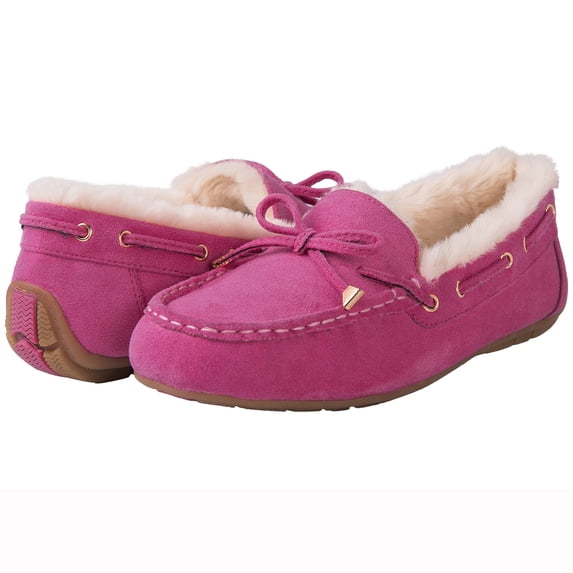 GLOBALWIN Women's Moccasins Shoes Winter Indoor Outdoor Faux Fur Lined Slippers Hot Pink 10M