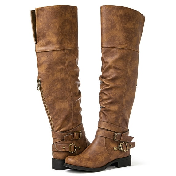 GLOBALWIN Women's Over-The-Knee Boots Brown Thigh High Boots 8M