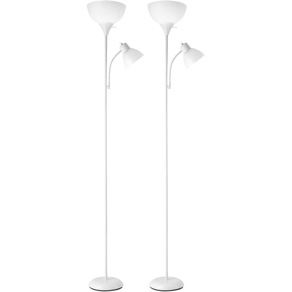 GLOBE Electric 67136 72" Torchiere Floor Lamp with Adjustable Reading Light, Matte White Finish, Frosted Shades, Rotary Switch on Socket, E26 Base (Pack of 2)