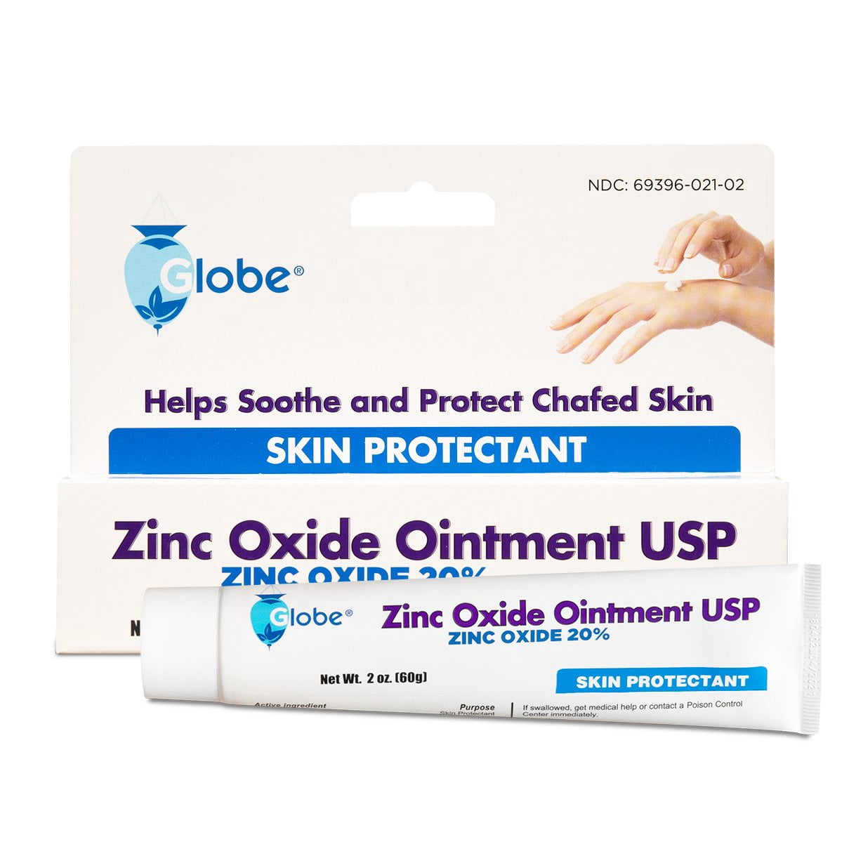 GLOBE Zinc Oxide Ointment 20, 2 Ounce Tube, Advanced Skin Protection, for Diaper Rash, Relief