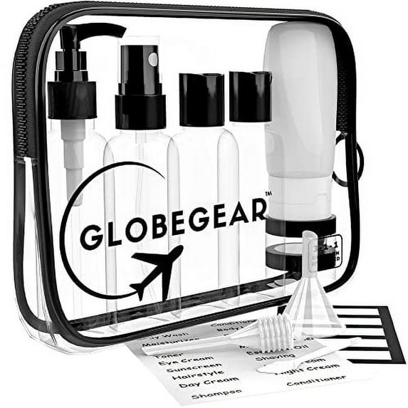 GLOBEGEAR Travel Bottles & Travel Size Containers for Toiletries with TSA Approved Travel Bag (model GG1)