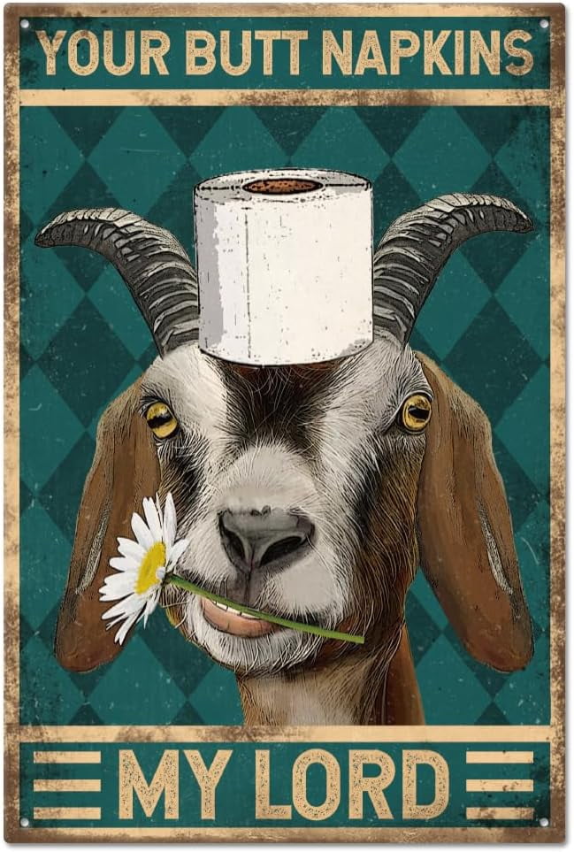 GLOBLELAND Vintage Goat Metal Tin Sign - Funny Bathroom/Garage Wall Decor, 8x12 Inch Retro Plaque