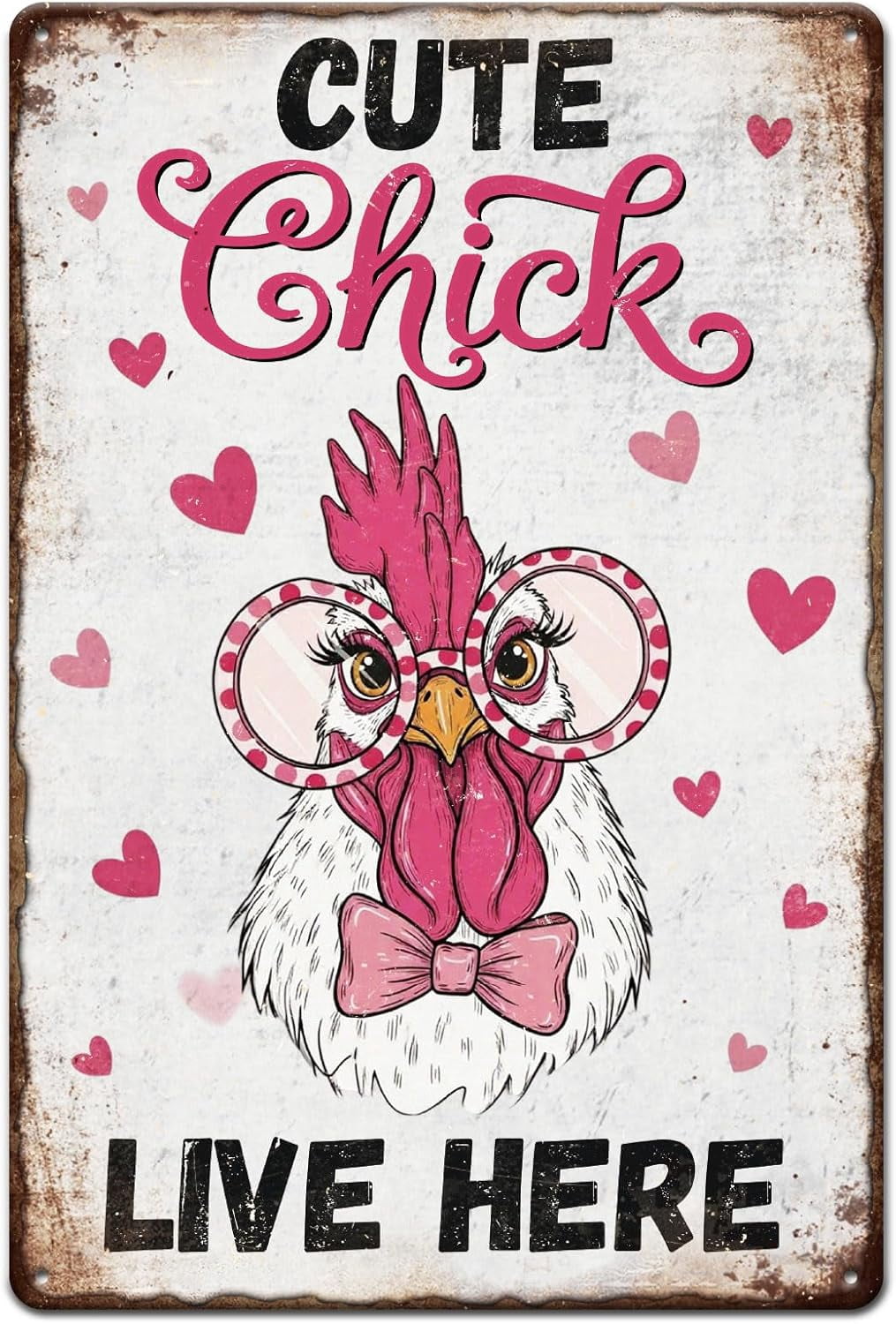 GLOBLELAND Vintage Pink Chicken Metal Tin Sign 12x8inch Chicken Coop ...