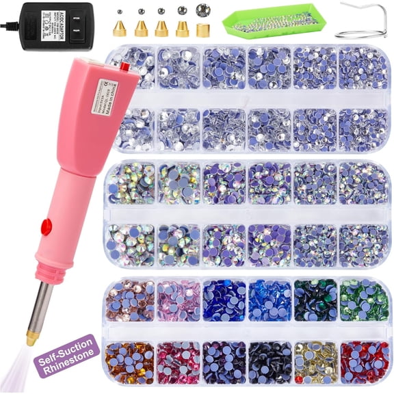 GLOCTO bedazzler kit with Rhinestones self Suction auto Pickup Stones hot fix applicator Tool with 5,000 Pieces of Rhinestones, Perfect for Adding Sparkle to Clothing, Fabric, and Craft Projects