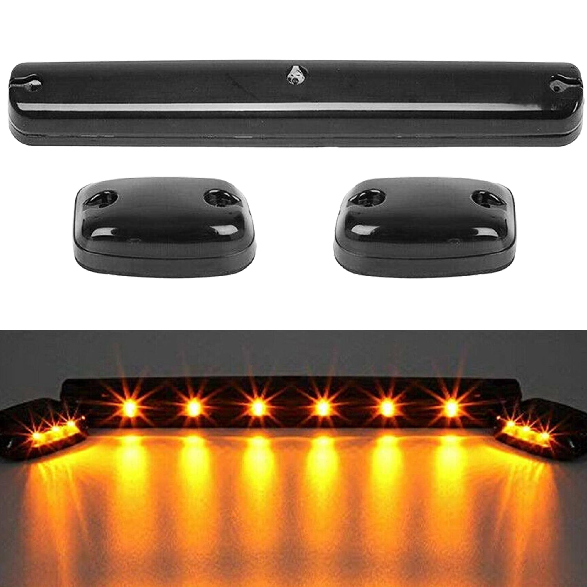 GLOFE 3X Smoke Cab CM31 Light Amber 12LED Cab Marker Top Roof Running ...