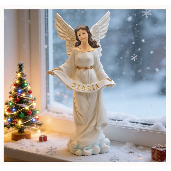 GLORIA 15 Inch Resin Angel Figurine – Christmas & Religious Home Decoration, Holiday Tabletop & Mantel Display