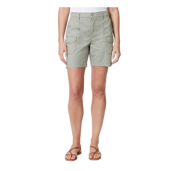 GLORIA VANDERBILT Womens Green Pocketed Zippered Ribbed Trouser High Waist Shorts 4