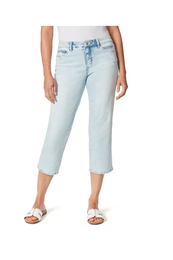 Womens Light Blue Stretch Zippered Pocketed High-rise Slim Cropped Straight leg Jeans 10