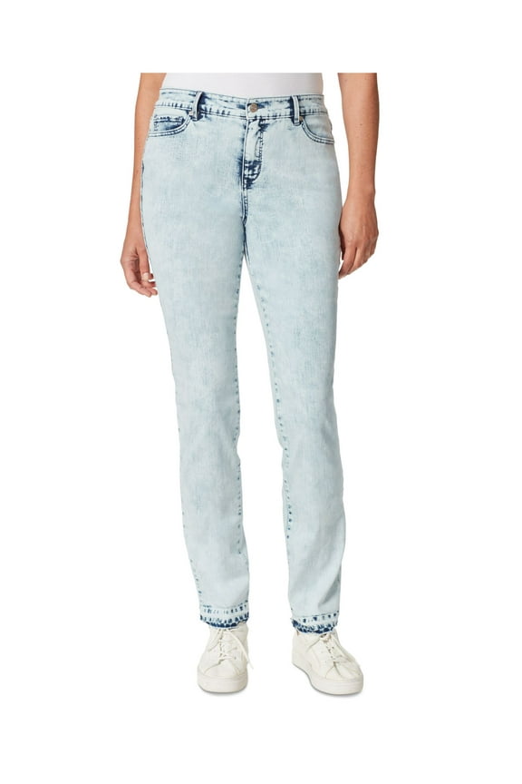 Womens Light Blue Zippered Pocketed Raw Hem Acid Wash Straight leg Jeans 10