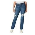 thumbnail image 1 of GLORIA VANDERBILT Womens Navy Denim Distressed Pocketed Zippered Raw Hem Slimming Straight leg Jeans 12, 1 of 4