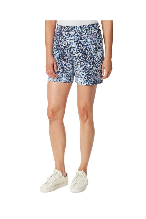 Womens Navy Denim Zippered Pocketed Floral Shorts Shorts 4